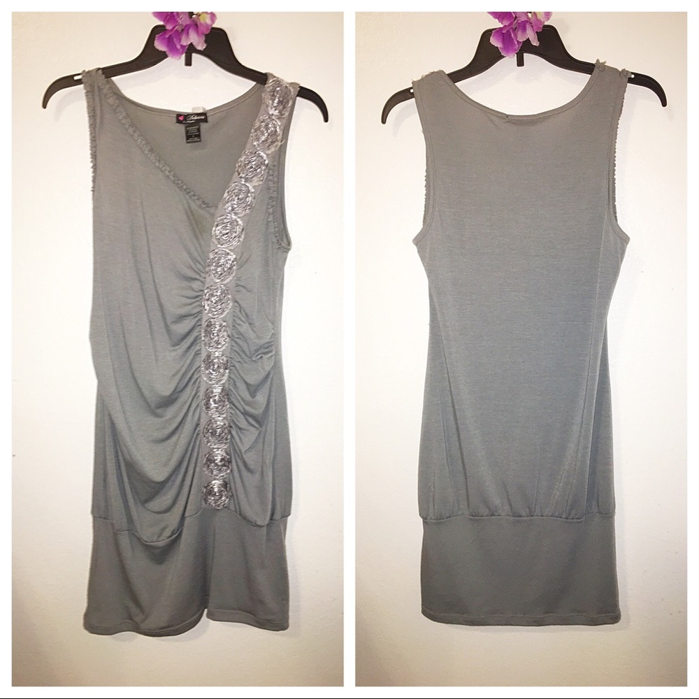 Delirious LA Gray ruched dress w/Rosettes